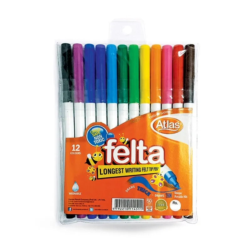 Atlas Felta Felt Tip Colour Pens - Pack of 12